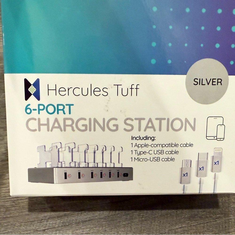 Hercules Tuff Charging Station - 6 Port Universal USB - 3 Short Cables Included